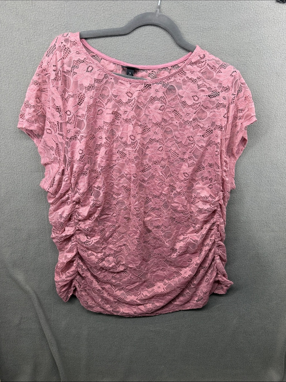 torrid Pink Lace Ruched Short-Sleeve Top A40